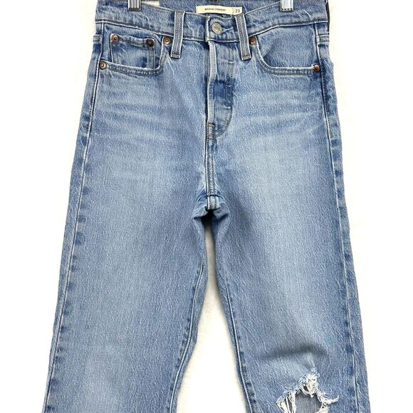 Levis Wedgie Straight Big E Jeans Womens 23 Mid-Rise Distressed Button-Fly Denim - Picture 2 of 16